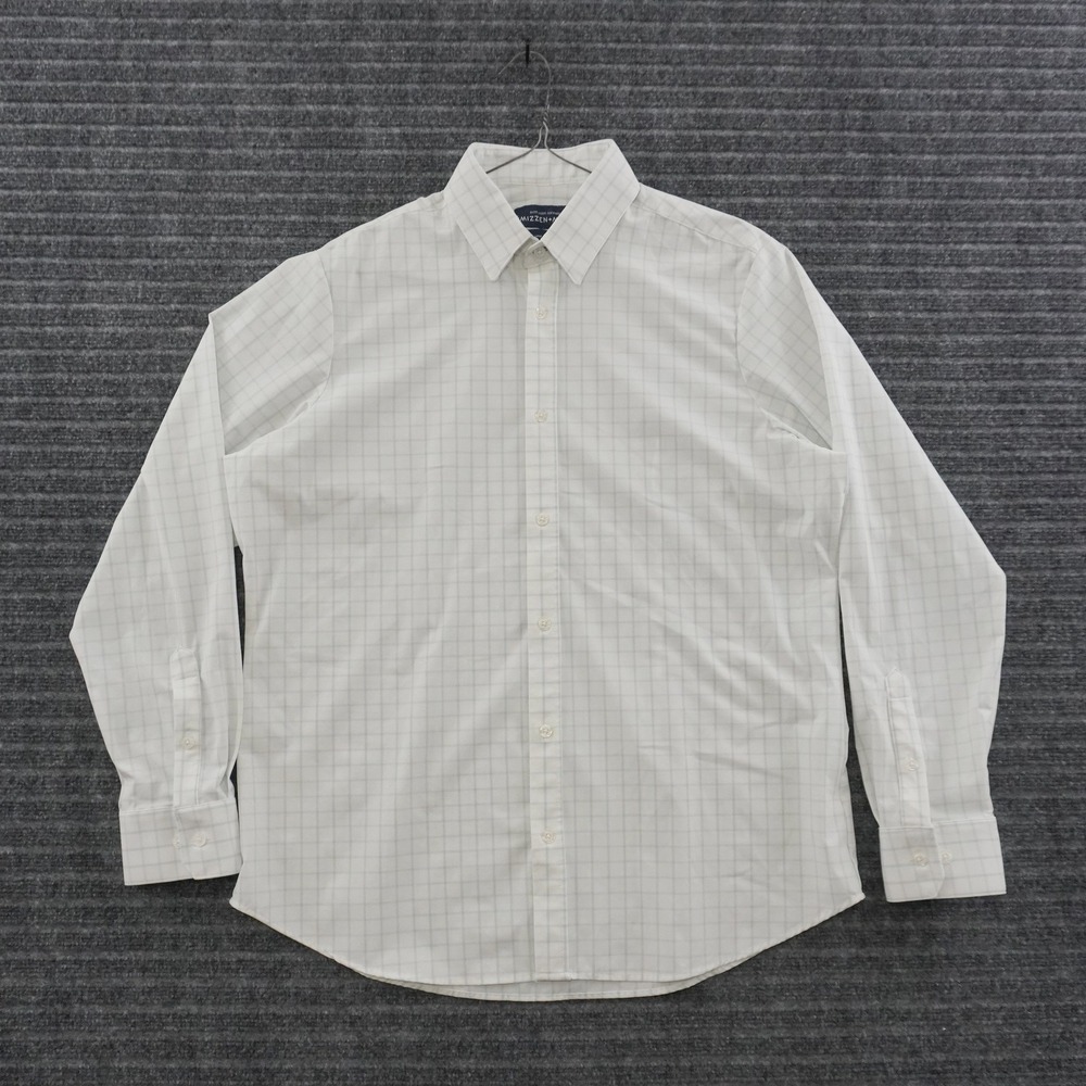 Mizzen+Main Leeward Dress Shirt Mens Large White Blue Windowpane Performance